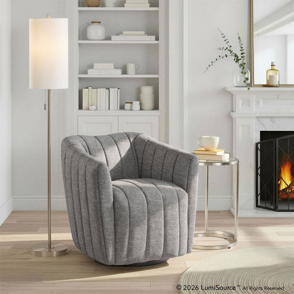 Finley Upholstered Swivel Accent Chair - Grey Fabric, Black Metal