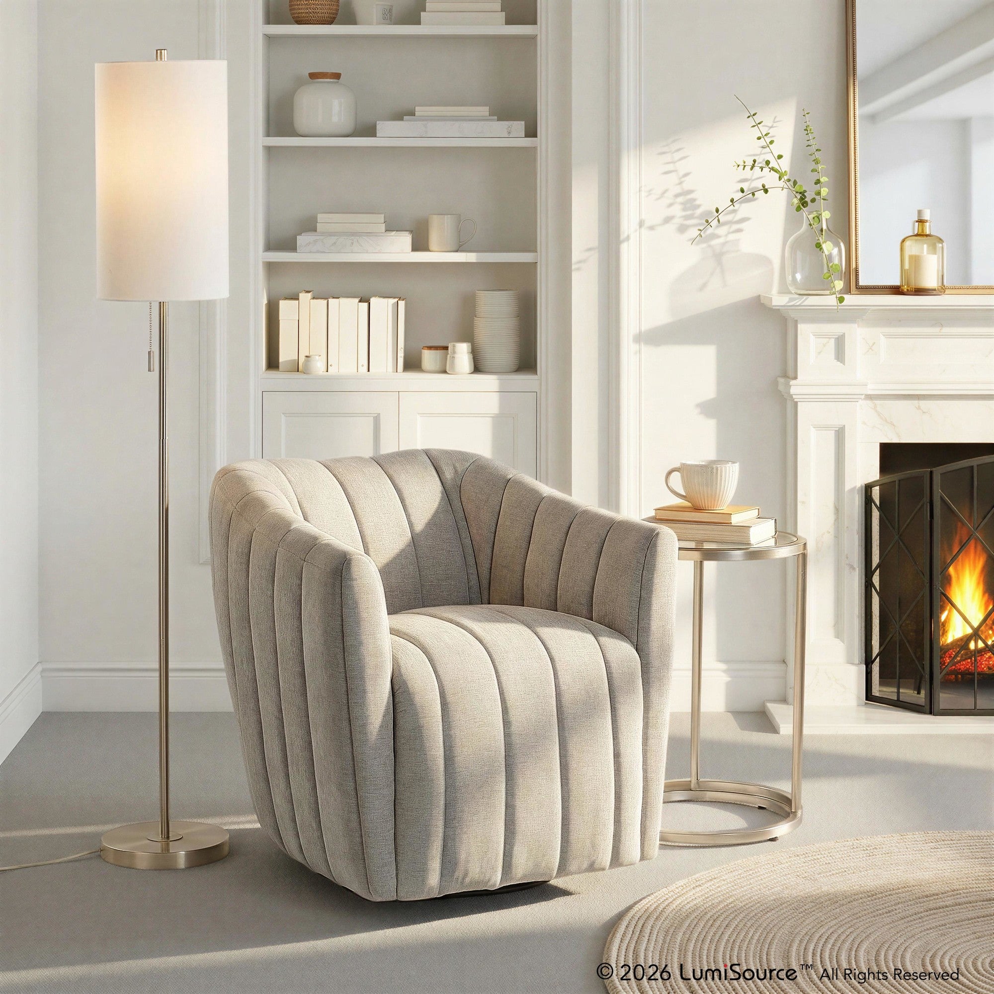 Finley Upholstered Swivel Accent Chair - Taupe Fabric, Black Metal