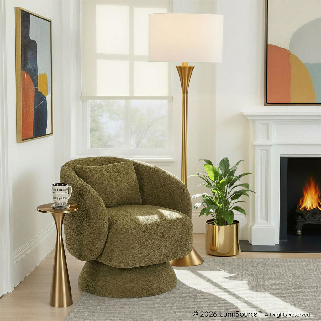 Zara Upholstered Swivel Accent Chair With Pillow - Green Fabric