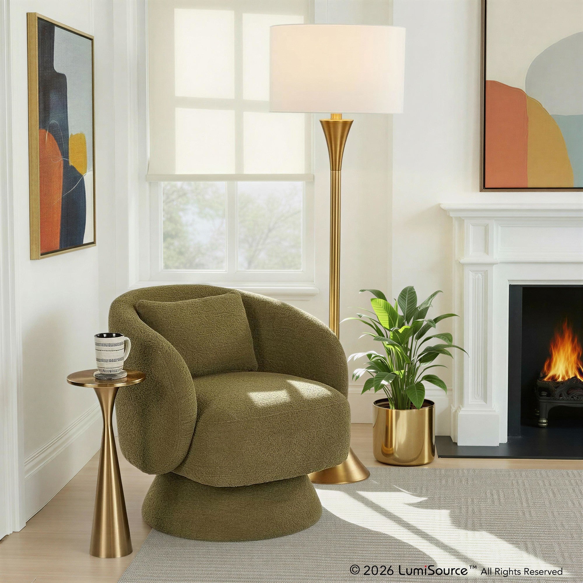 Zara Upholstered Swivel Accent Chair With Pillow - Green Fabric