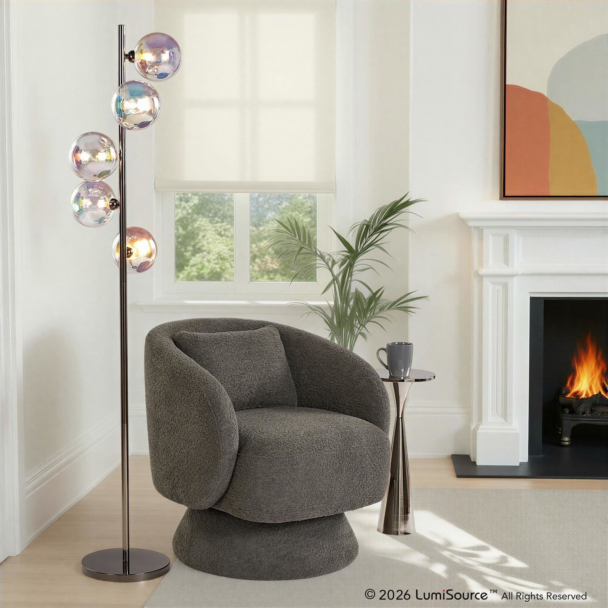 Bubbles 67" Metal Floor Lamp - Black Chrome Metal, Iridescent Glass Sconces