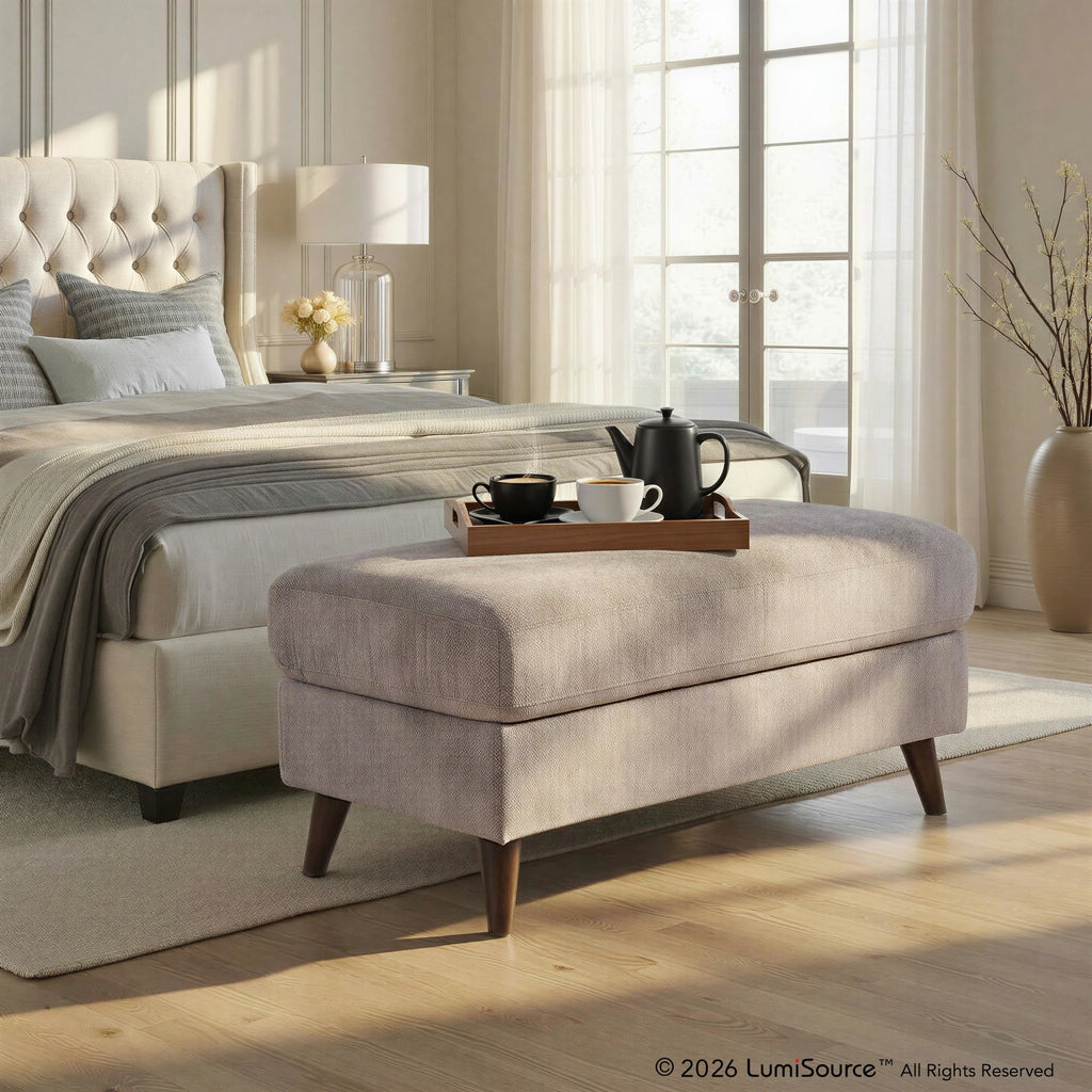 Carly Bench Ottoman - Espresso Wood, Pewter Fabric