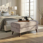Carly Bench Ottoman - Espresso Wood, Pewter Fabric