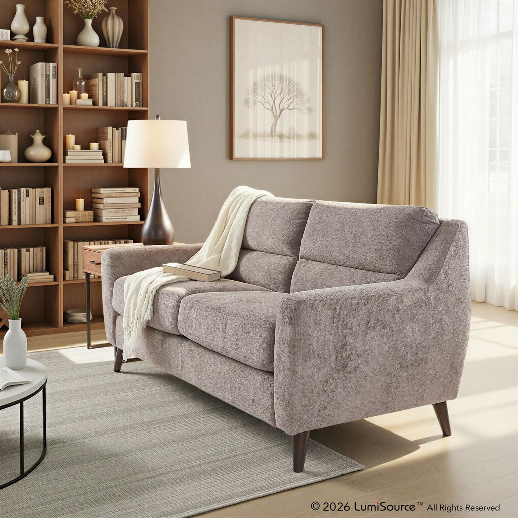 Carly Upholstered Sofa - Espresso Wood, Pewter Fabric