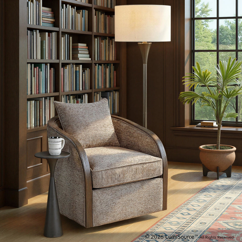 Gemma Swivel Accent Chair - Mocha Fabric, Espresso Wood