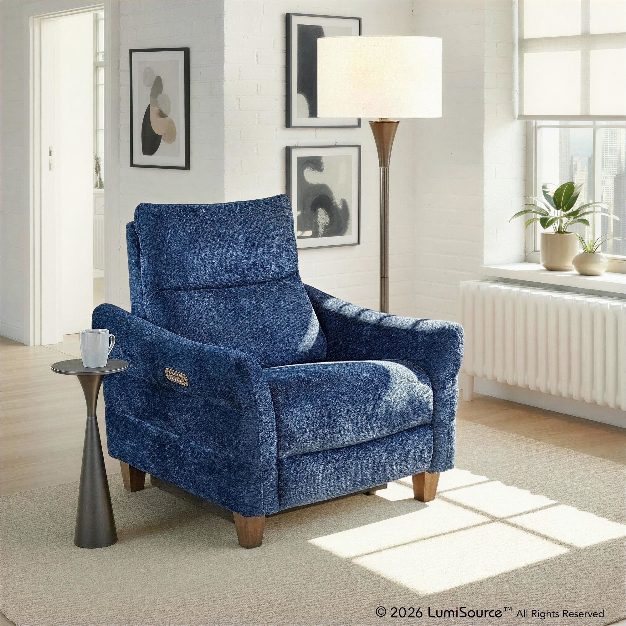 Slope Upholstered Power Recliner - Espresso Wood, Blue Indigo Fabric