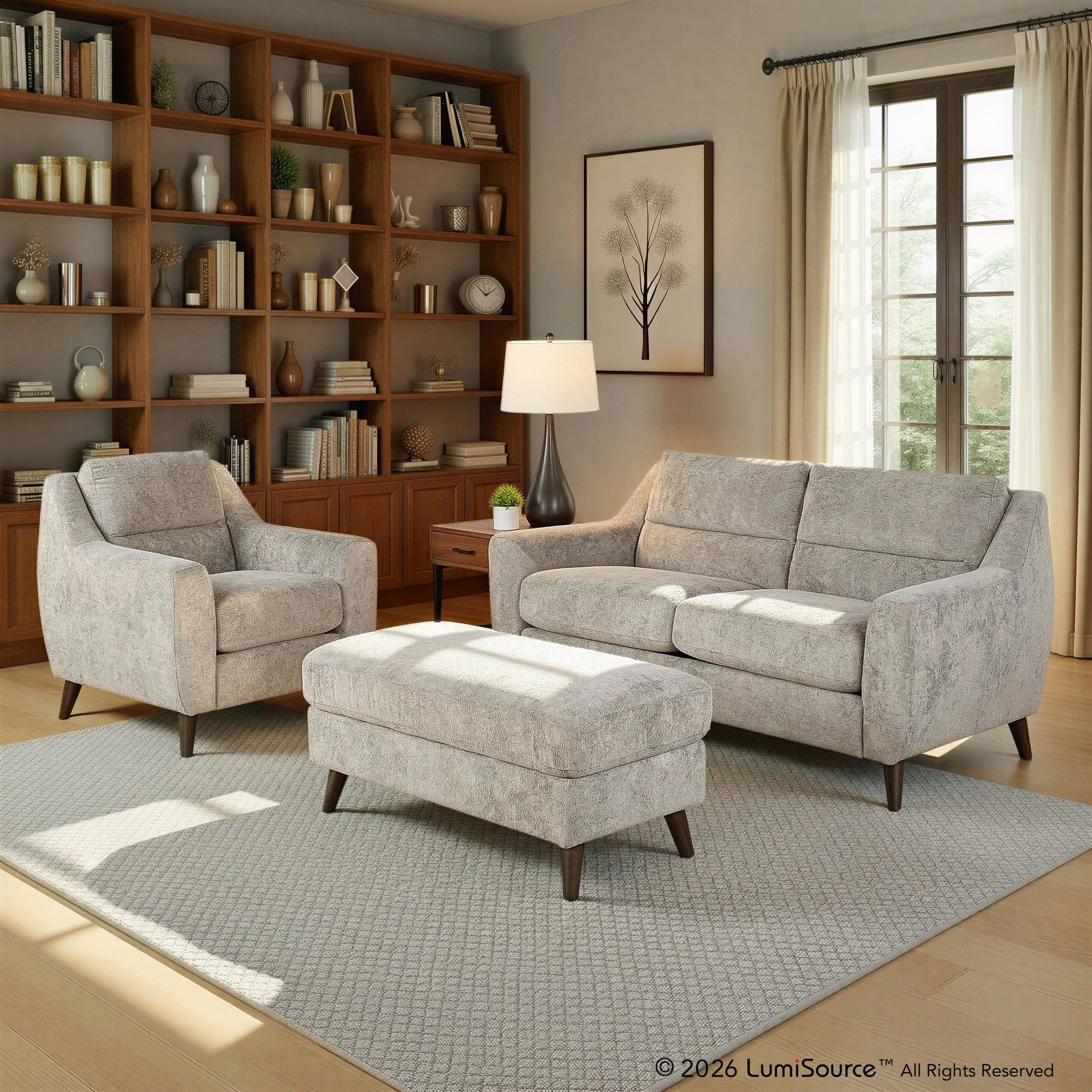 Carly Upholstered Armchair - Espresso Wood, Pewter Fabric