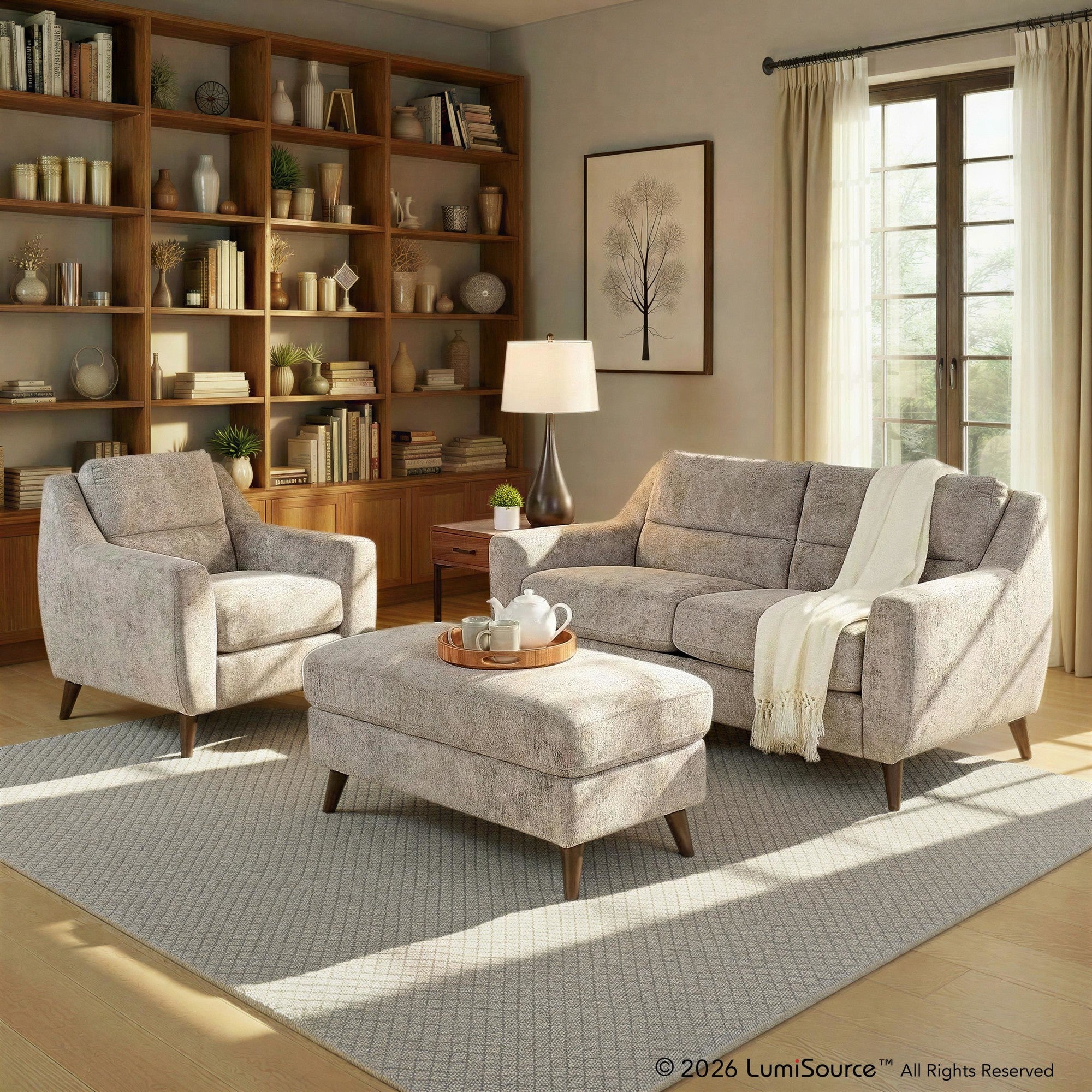 Carly Upholstered Armchair - Espresso Wood, Pewter Fabric