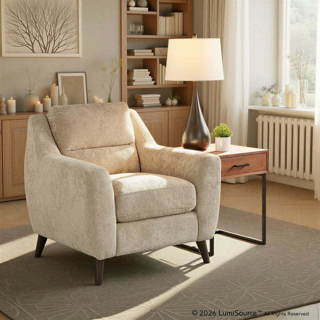 Carly Upholstered Armchair - Espresso Wood, Beige Fabric