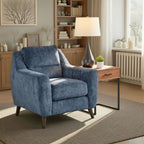 Carly Upholstered Armchair - Espresso Wood, Blue Fabric