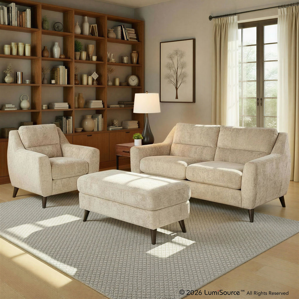 Carly Upholstered Armchair - Espresso Wood, Beige Fabric