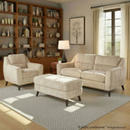 Carly Upholstered Armchair - Espresso Wood, Beige Fabric