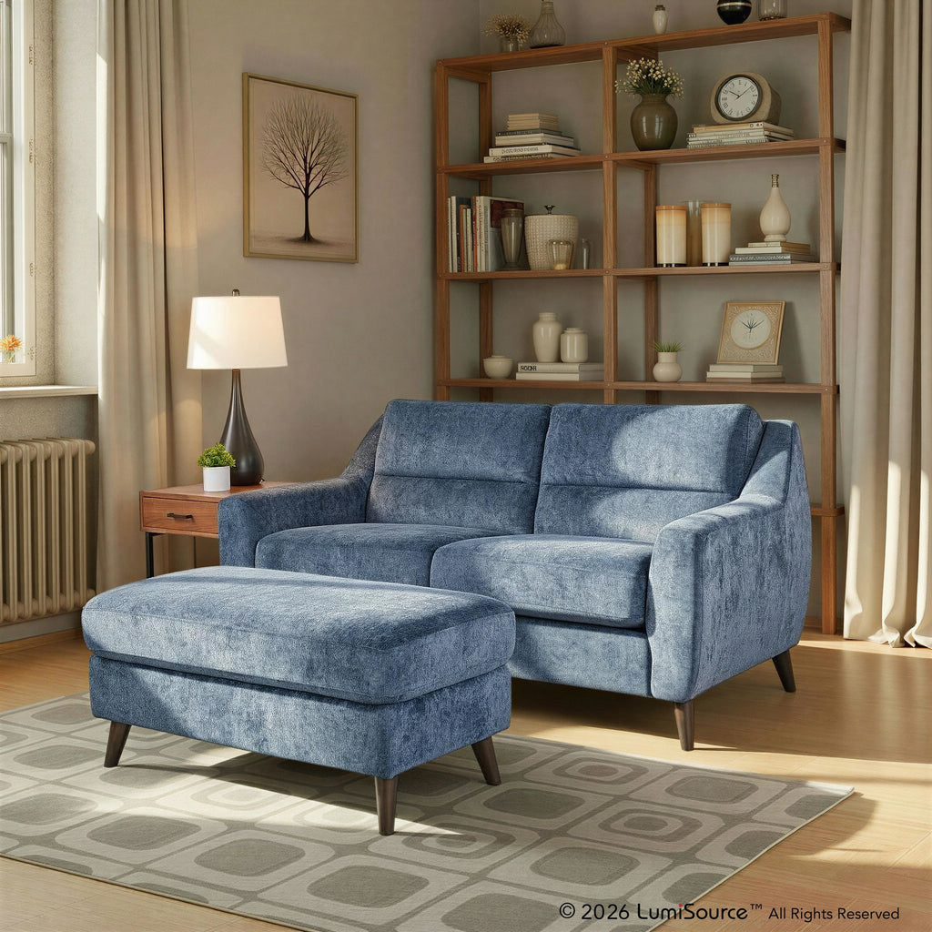Carly Bench Ottoman - Espresso Wood, Blue Fabric