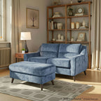 Carly Bench Ottoman - Espresso Wood, Blue Fabric