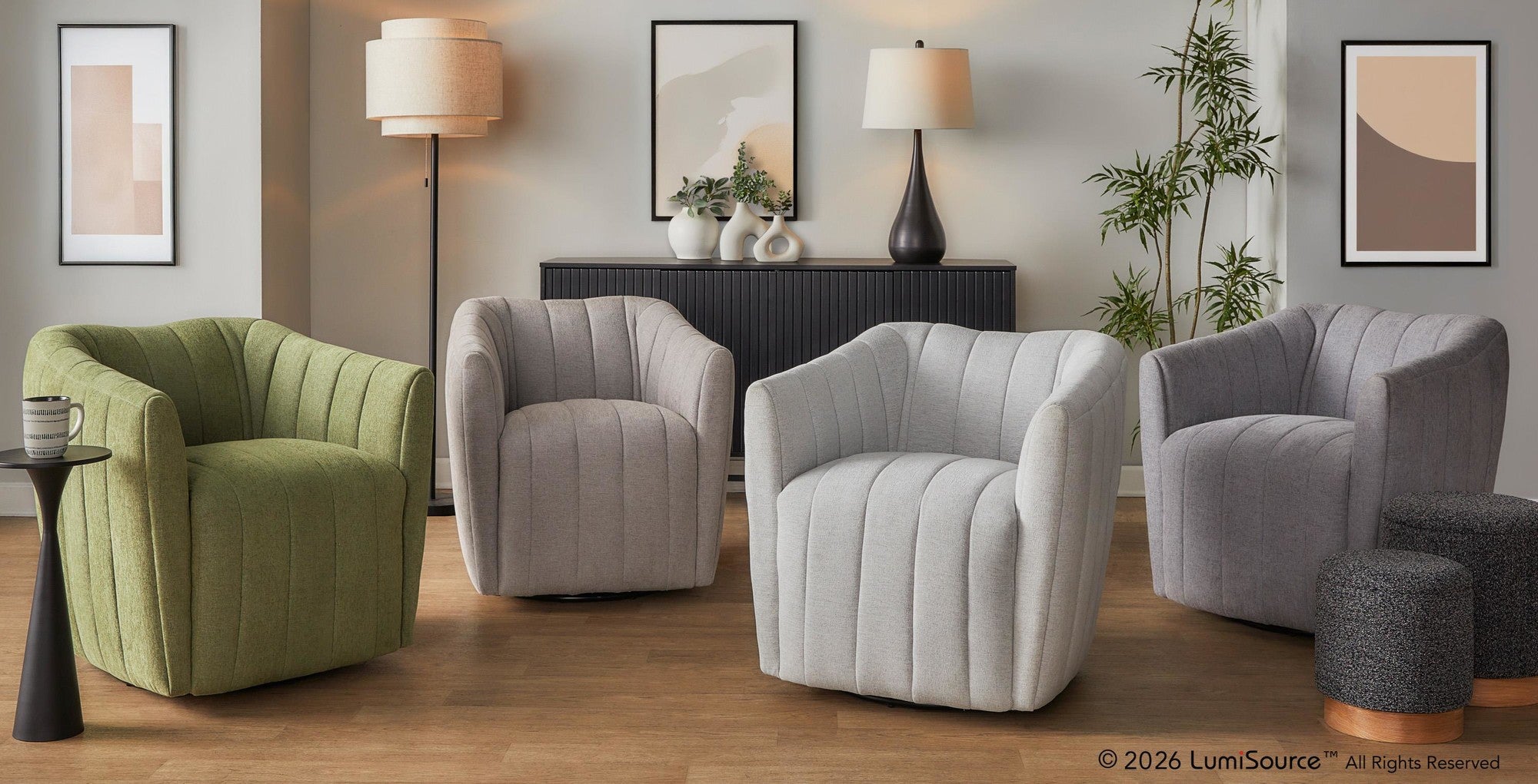 Finley Upholstered Swivel Accent Chair - Taupe Fabric, Black Metal