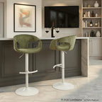Curva Adjustable Barstool - Set of 2 - Pearl Grey Metal, Green Fabric