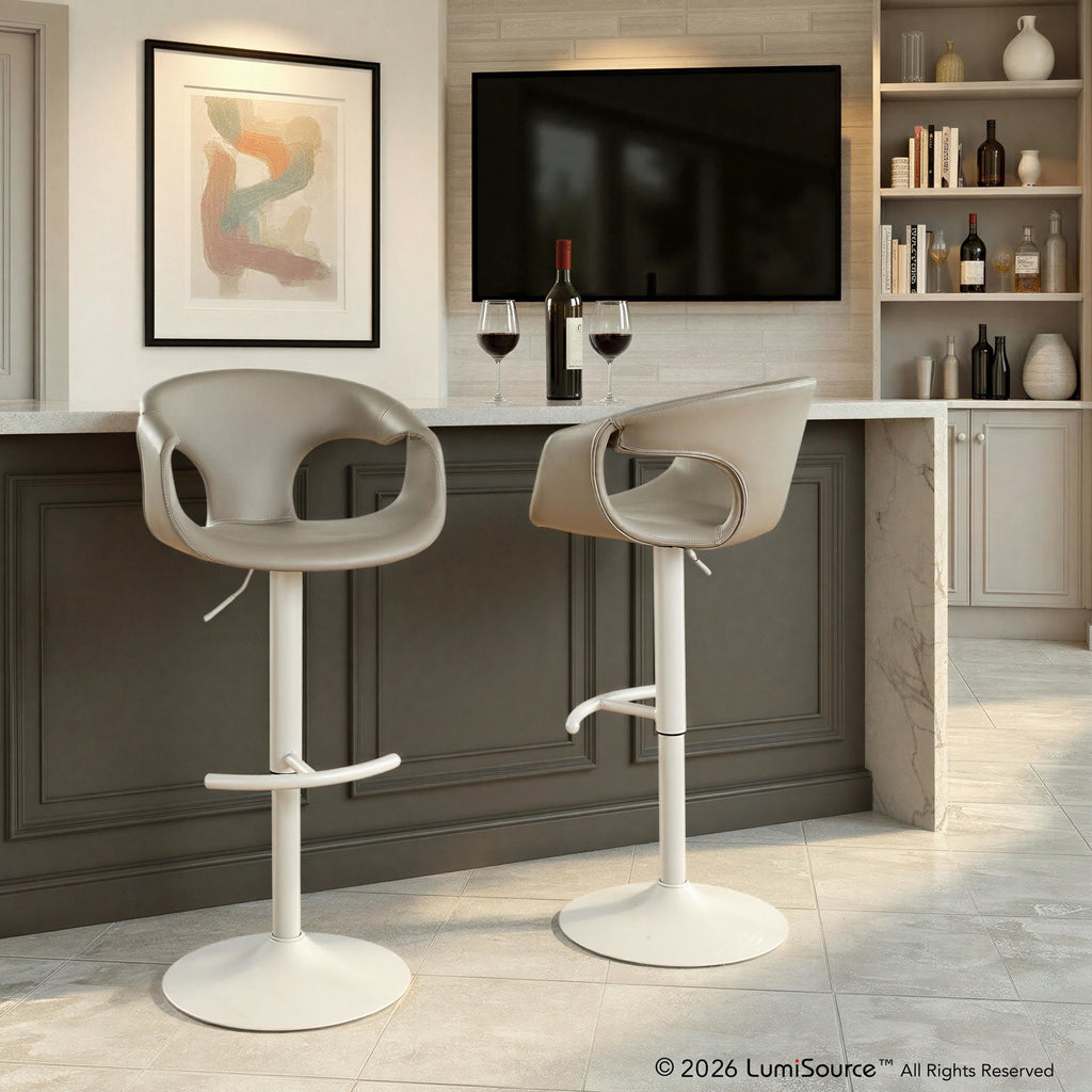 Curva Adjustable Barstool - Set of 2 - Pearl Grey Metal, Light Grey PU