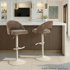 Renee Adjustable Barstool - Set of 2 - Pearl Grey Metal, Brown Fabric