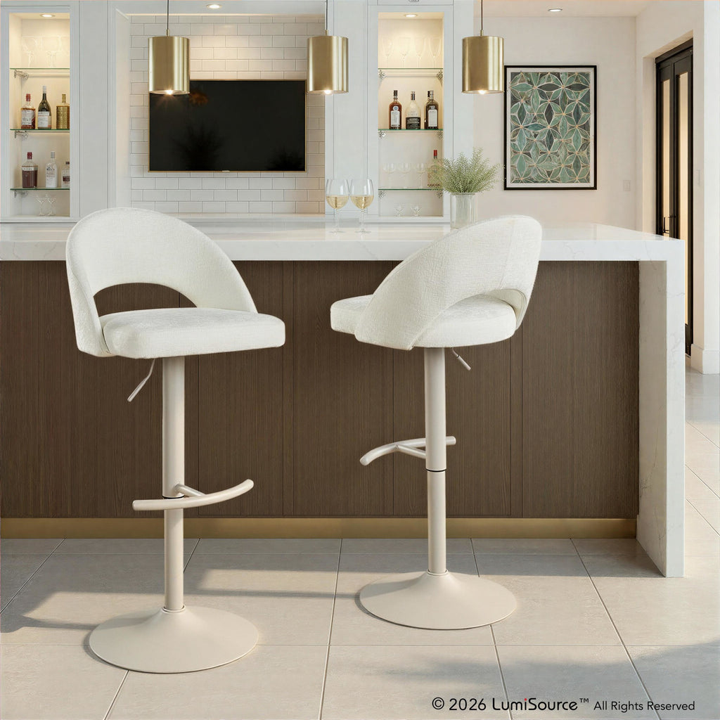 Renee Adjustable Barstool - Set of 2 - Pearl Grey Metal, Cream Fabric