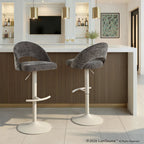 Renee Adjustable Barstool - Set of 2 - Pearl Grey Metal, Dark Grey Fabric