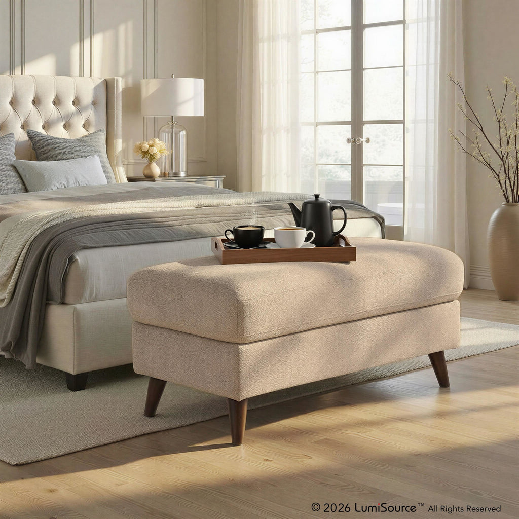 Carly Bench Ottoman - Espresso Wood, Beige Fabric