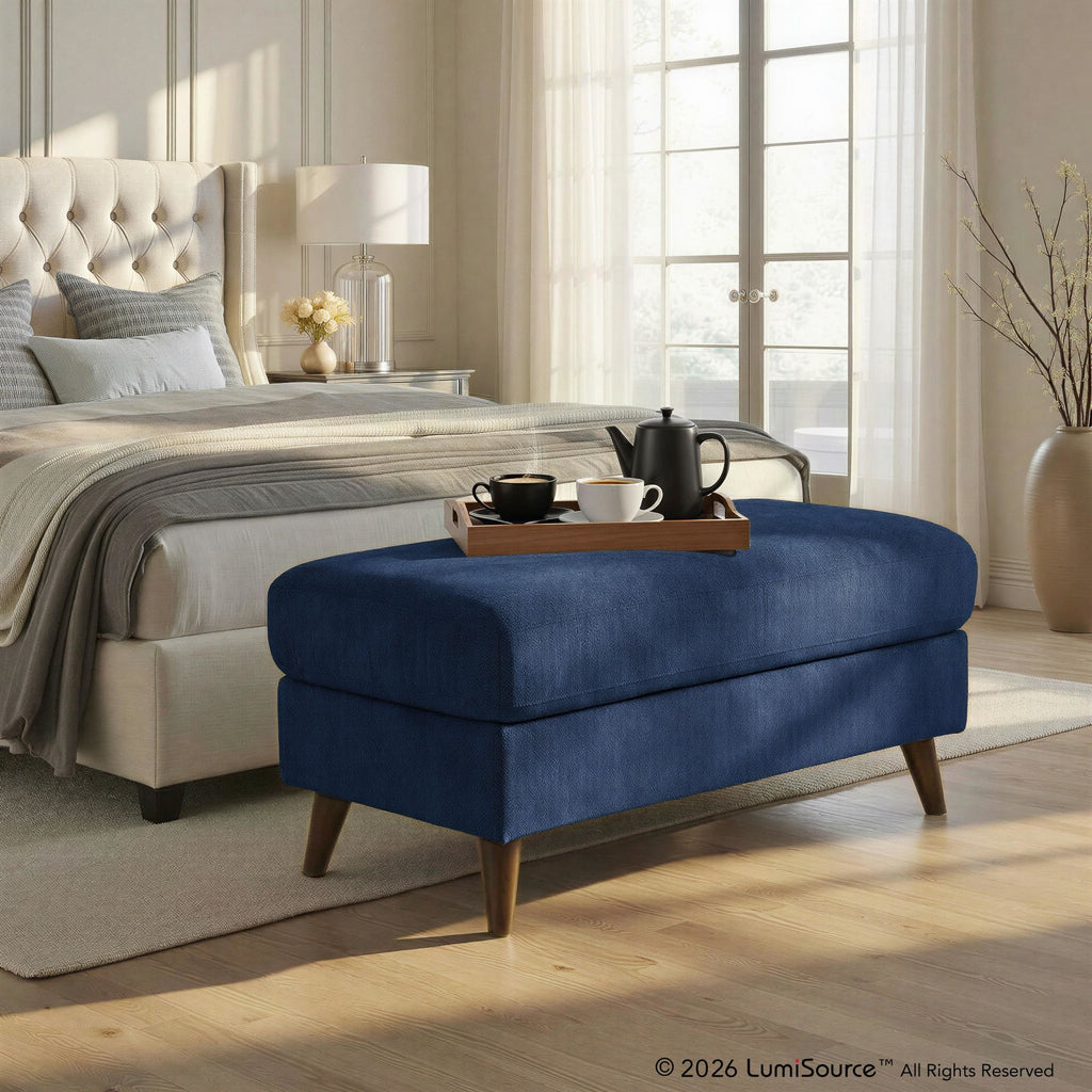 Carly Bench Ottoman - Espresso Wood, Blue Fabric