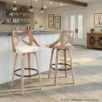 Charlotte 30" Fixed-Height Barstool - Set of 2 - Whitewashed Wood, White PU, Black Metal