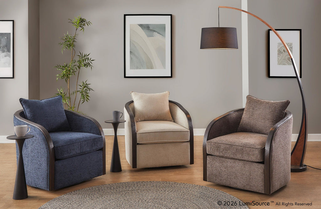 Gemma Swivel Accent Chair - Sand Fabric, Espresso Wood
