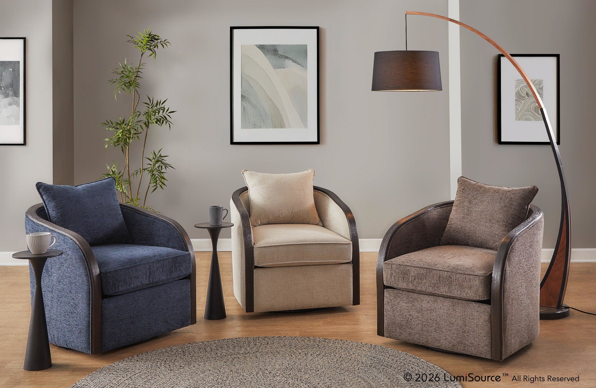 Gemma Swivel Accent Chair - Sand Fabric, Espresso Wood