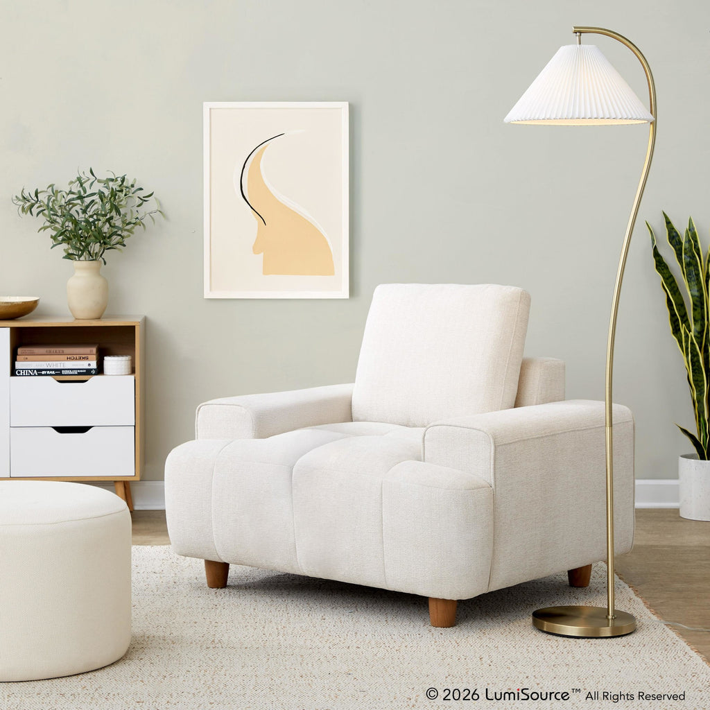 Kipton 43" Armchair - White Fabric, Walnut Wood
