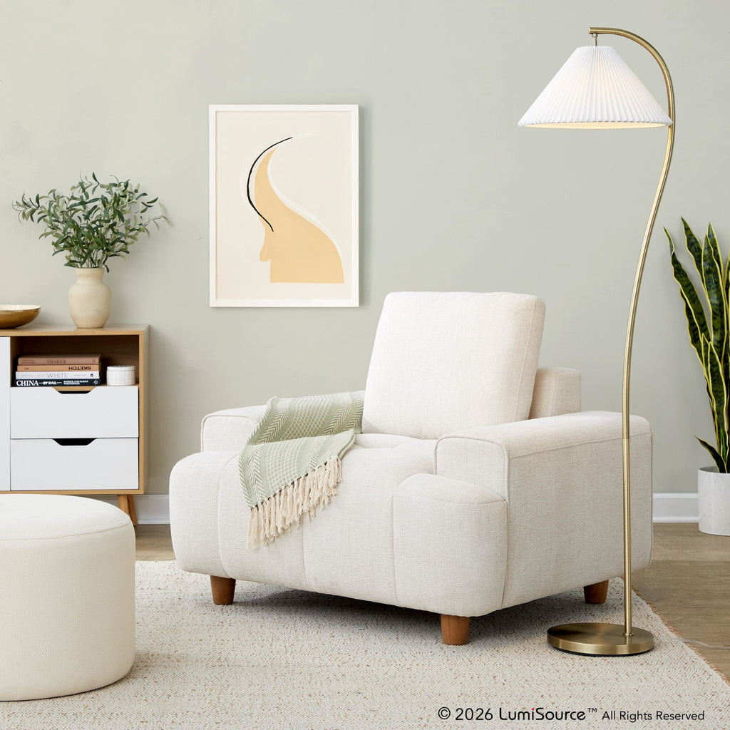 Kipton 43" Armchair - White Fabric, Walnut Wood