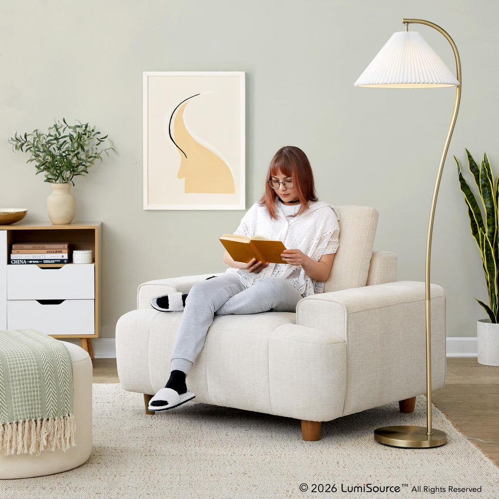 Kipton 43" Armchair - White Fabric, Walnut Wood