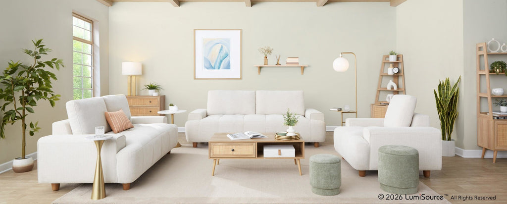 Kipton 43" Armchair - White Fabric, Walnut Wood