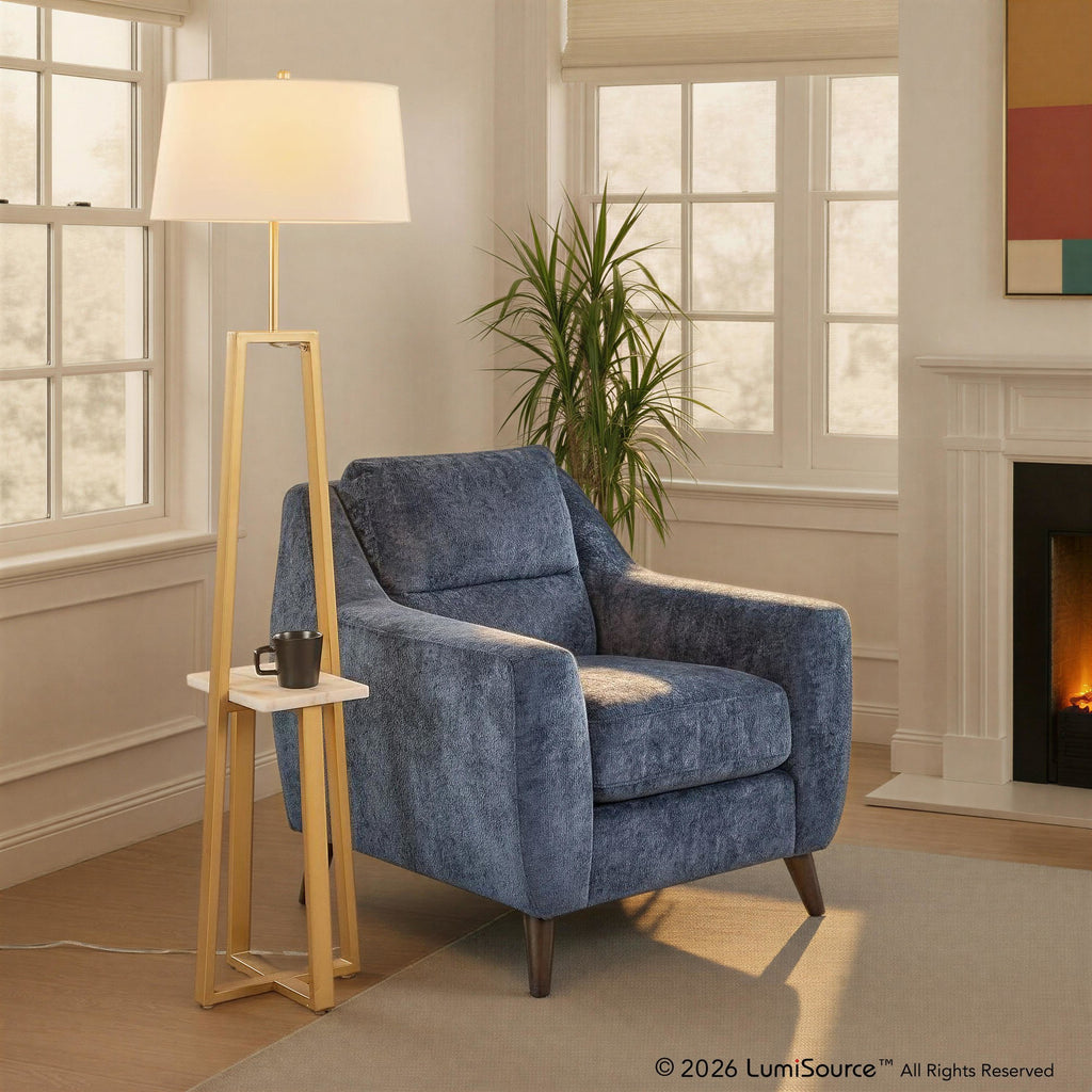 Carly Upholstered Armchair - Espresso Wood, Blue Fabric