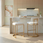 Mid-back Demi 26" Fixed-Height Counter Stool - Set of 2 - Gold Metal, Cream Fabric