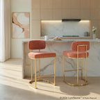 Mid-back Demi 26" Fixed-Height Counter Stool - Set of 2 - Gold Metal, Salmon Fabric
