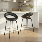 Posh 26" Fixed-Height Counter Stool - Set of 2 - Black Metal, Black Pu, Gold Metal