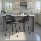 Renee Upholstered 26" Fixed-Height Counter Stool - Set of 2 - Black Metal, Black Pu, Gold Metal