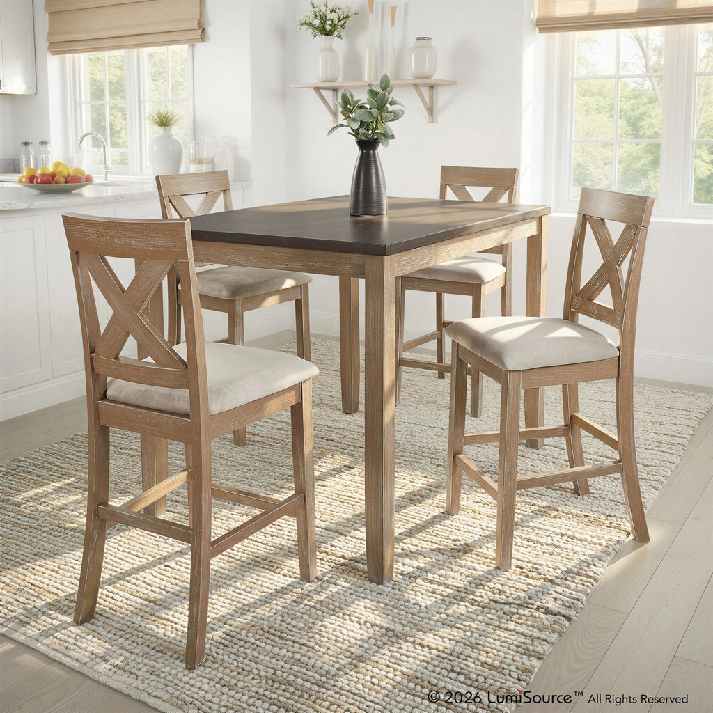 Harper Counter Set - Grey Wood, Espresso Wood, Grey Fabric