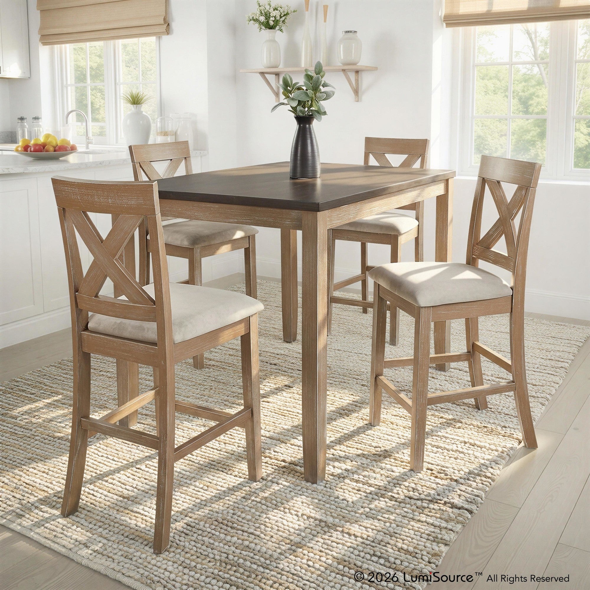 Harper Counter Set - Grey Wood, Espresso Wood, Grey Fabric