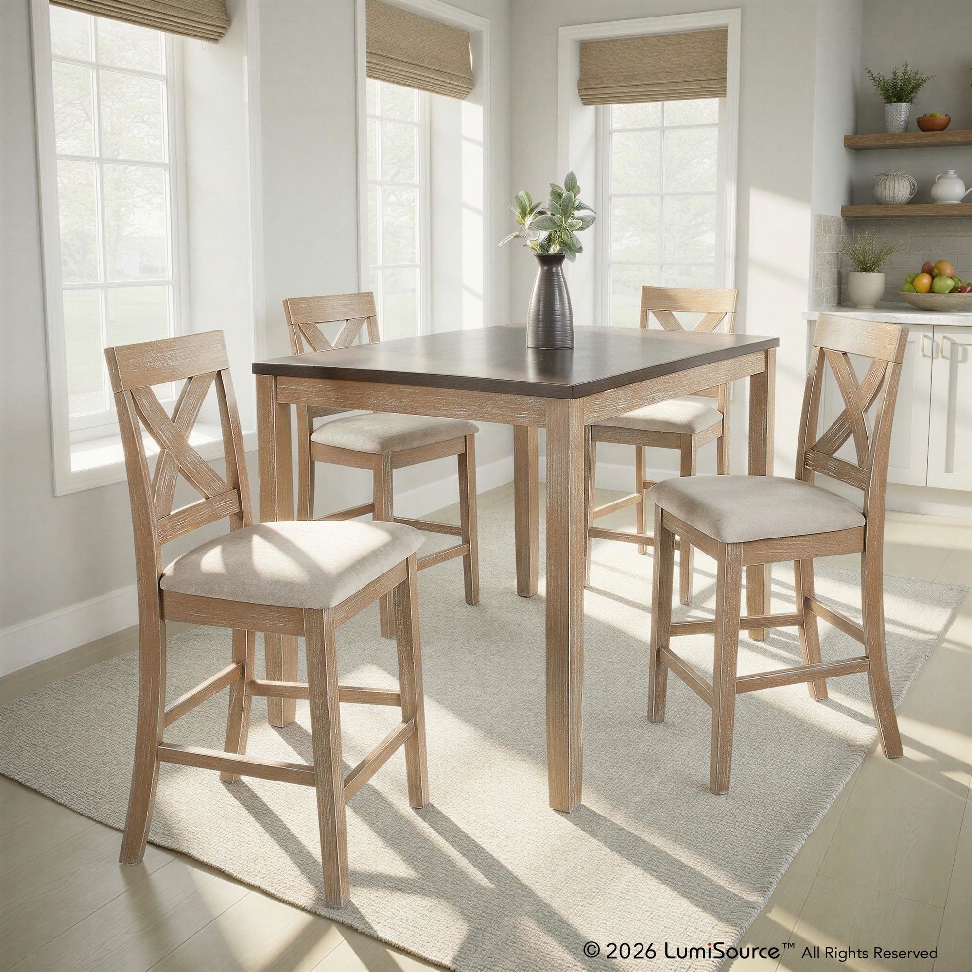 Harper Counter Set - Grey Wood, Espresso Wood, Grey Fabric
