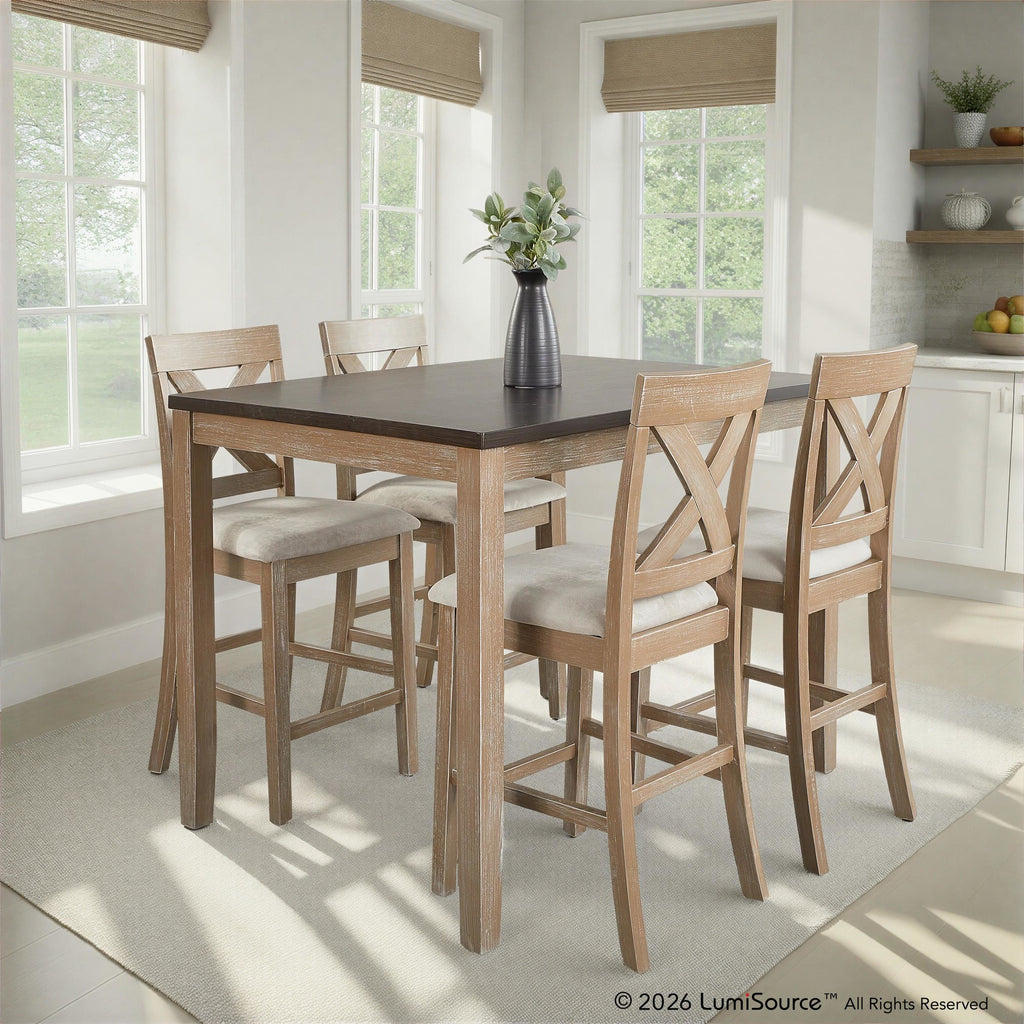 Harper Counter Set - Grey Wood, Espresso Wood, Grey Fabric