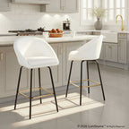 Matisse High Back 26" Fixed-Height Counter Stool - Set of 2 - Black Metal, White Pu, Gold Metal