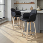 Boyne 24" Fixed-Height Counter Stool - Set of 2 - Natural Wood, Black PU, Chrome Metal