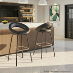 Posh 30" Fixed-Height Barstool - Set of 2 - Black Metal, Black PU, Gold Metal