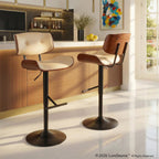 Lombardi Adjustable Barstool - Black Metal, Walnut Wood, Cream PU