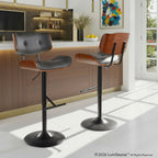 Lombardi Adjustable Barstool - Black Metal, Walnut Wood, Grey PU