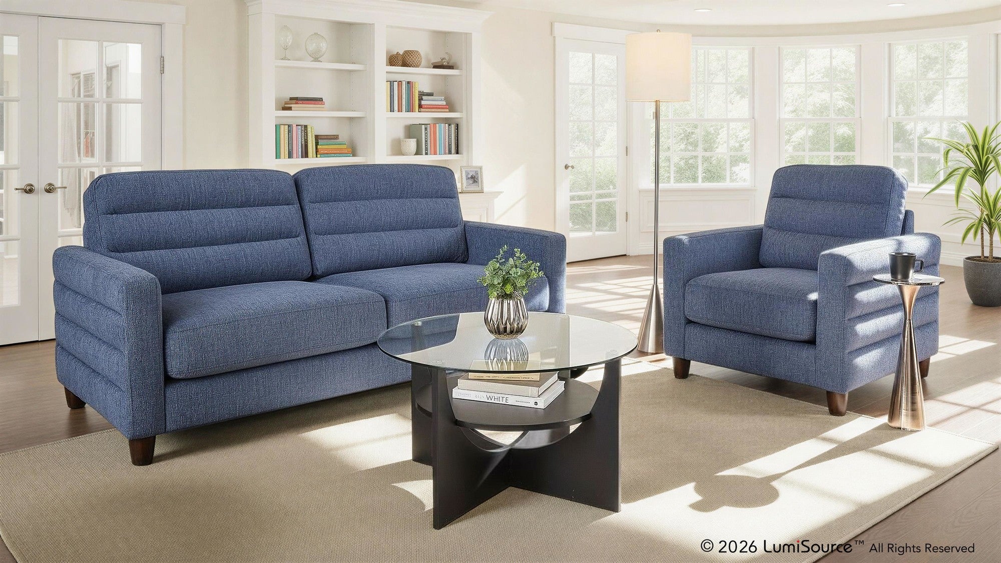 Willow Upholstered Sofa - Espresso Wood, Blue Fabric