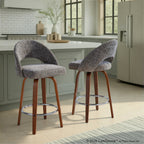 Renee Upholstered 26" Fixed-Height Counter Stool - Set of 2 - Walnut Wood, Dark Grey Fabric, Chrome Metal