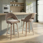 Renee Upholstered 26" Fixed-Height Counter Stool - Set of 2 - Whitewashed Wood, Brown Fabric, Chrome Metal